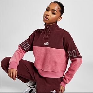 Puma Power Winterized Crew Dusty Orchid Pink Fleece XL - Oversized Cropped Fit